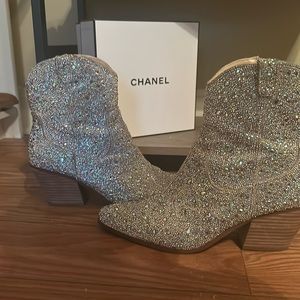 Betsey Johnson Diva Rhinestone Booties size 10